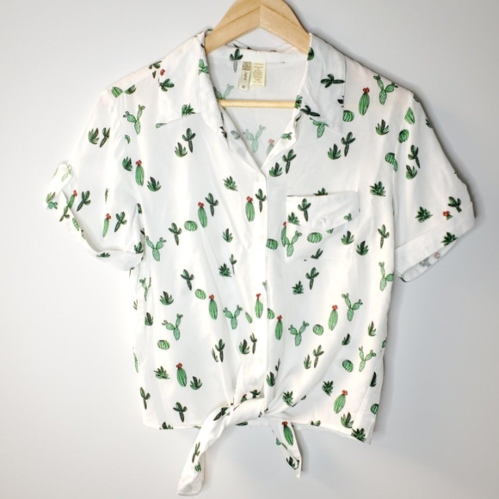 Japna Tie front short sleeve button up Succulents